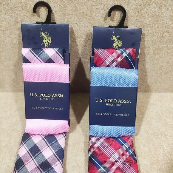U.S. Polo Assn. Pink and Blue Tie & Pocket Square Handkerchief Set #J - Picture 2 of 3